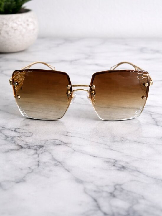 Bulgari Gold Frame Gradient Brown Square Sunglasses main image 11